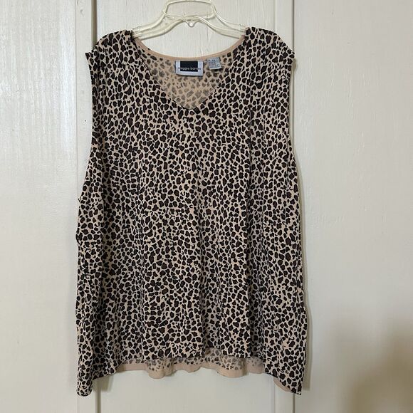 Maggie Barnes Top 4X Sleeveless Leopard Stretch Mob Wife Comfort - Picture 1 of 7